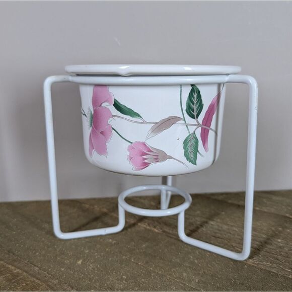 Mikasa Silk Flowers Open Fondue Pot with Warmer Stand and Burner - Picture 1 of 6